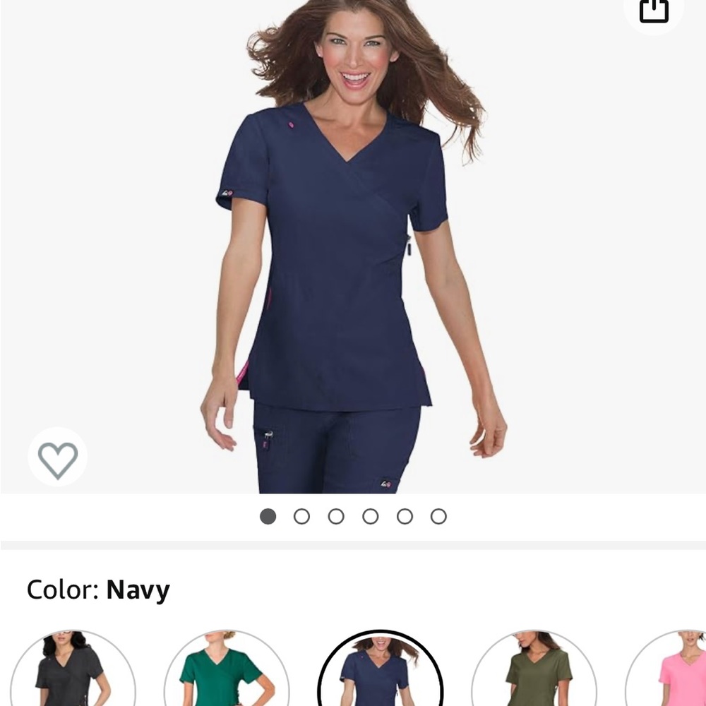 koi Navy Blue Scrub Top with Pink Trim and Matching Pants - Picture 3 of 7